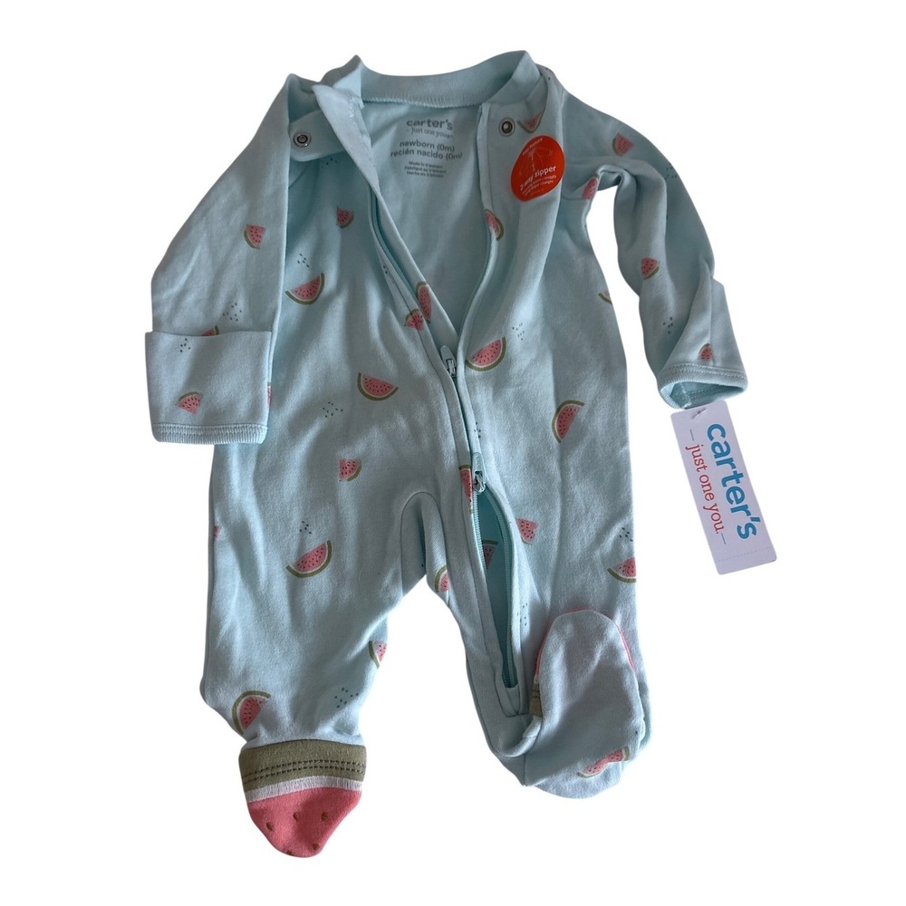 Carters Newborn Set of 2 Watermelon 2-Way Zip Sleep N Play Footie Pajamas Set